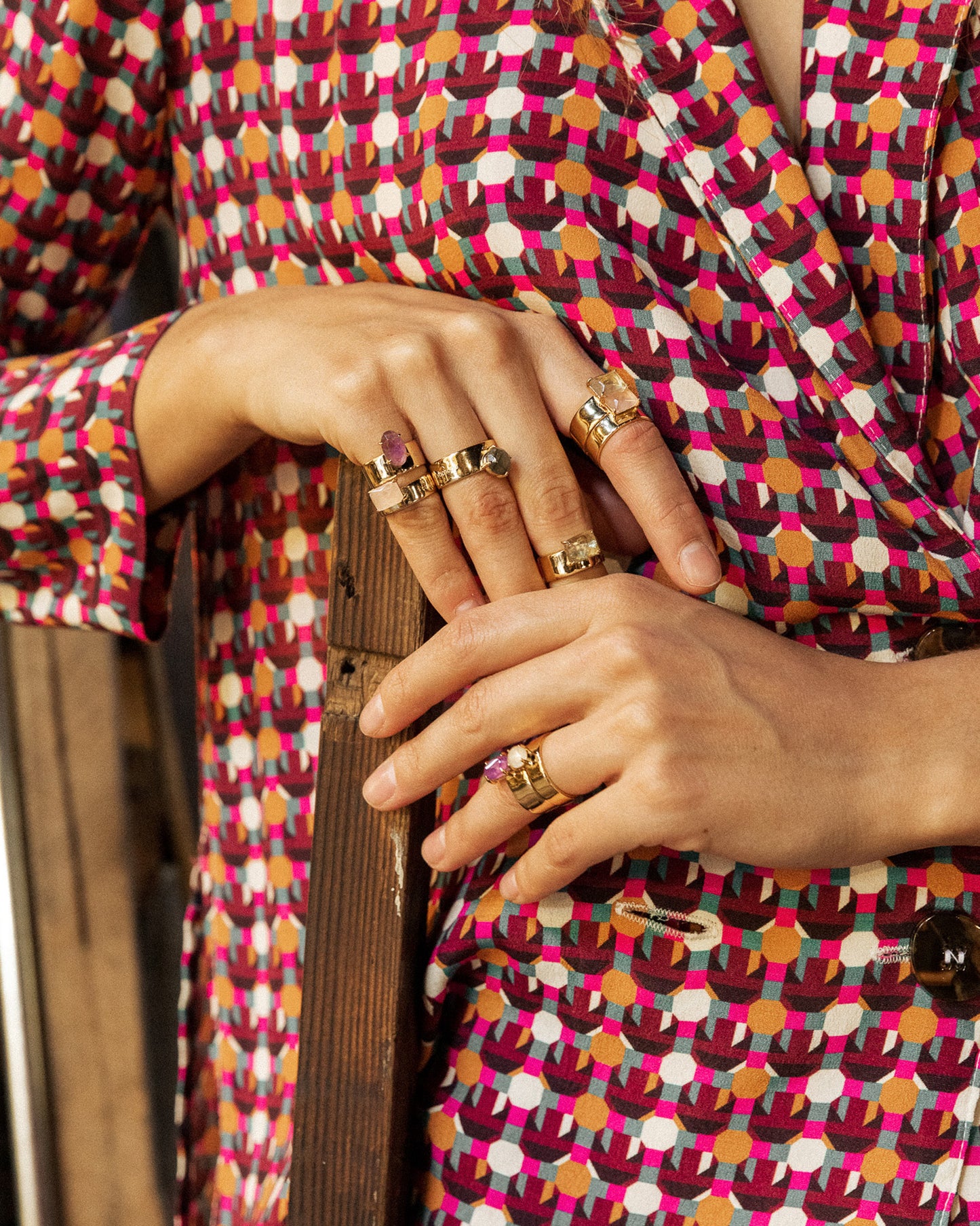 Anillo Gabo con Cuarzo Rosa