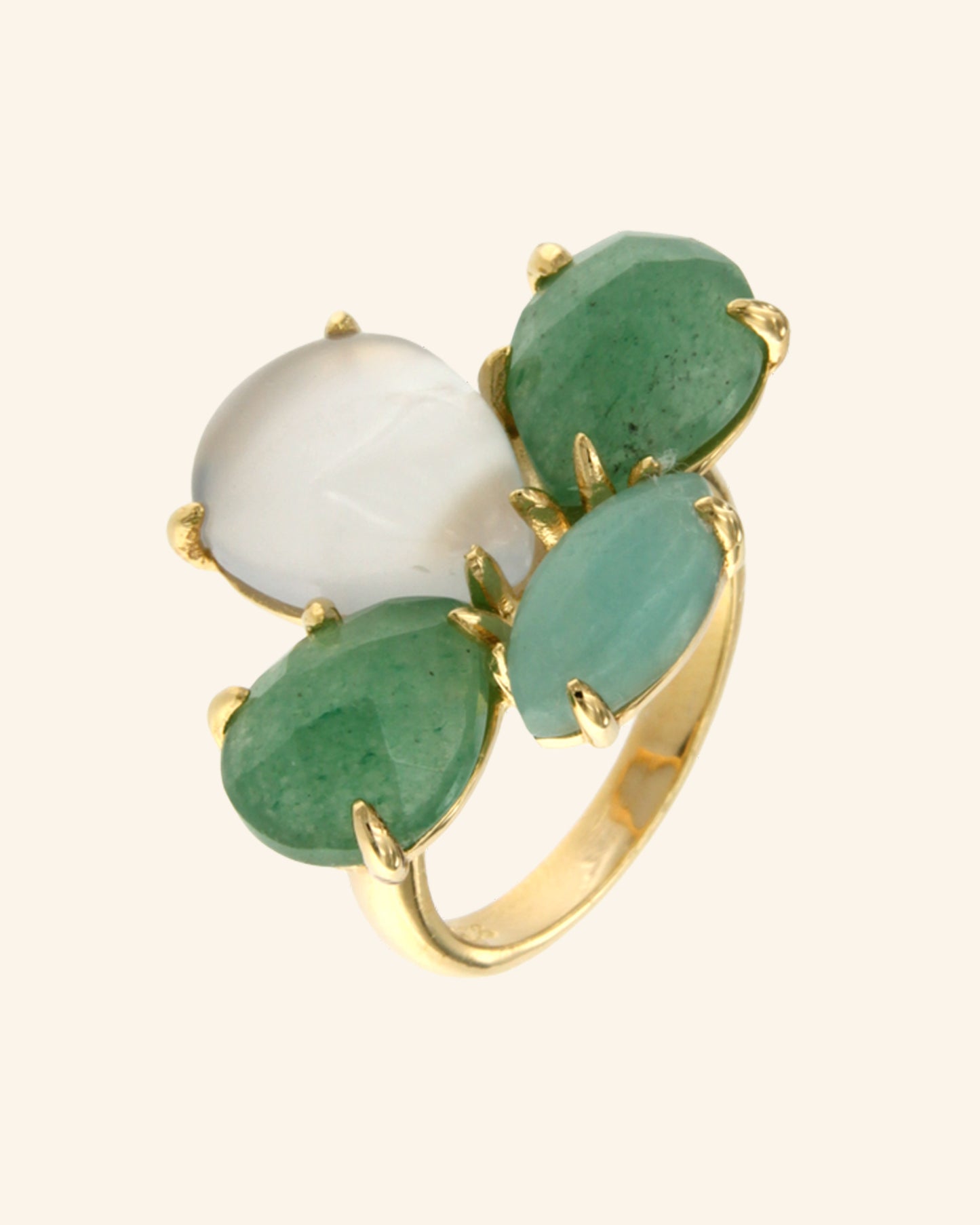 Bee ring with aventurine, chalcedony and amazonite