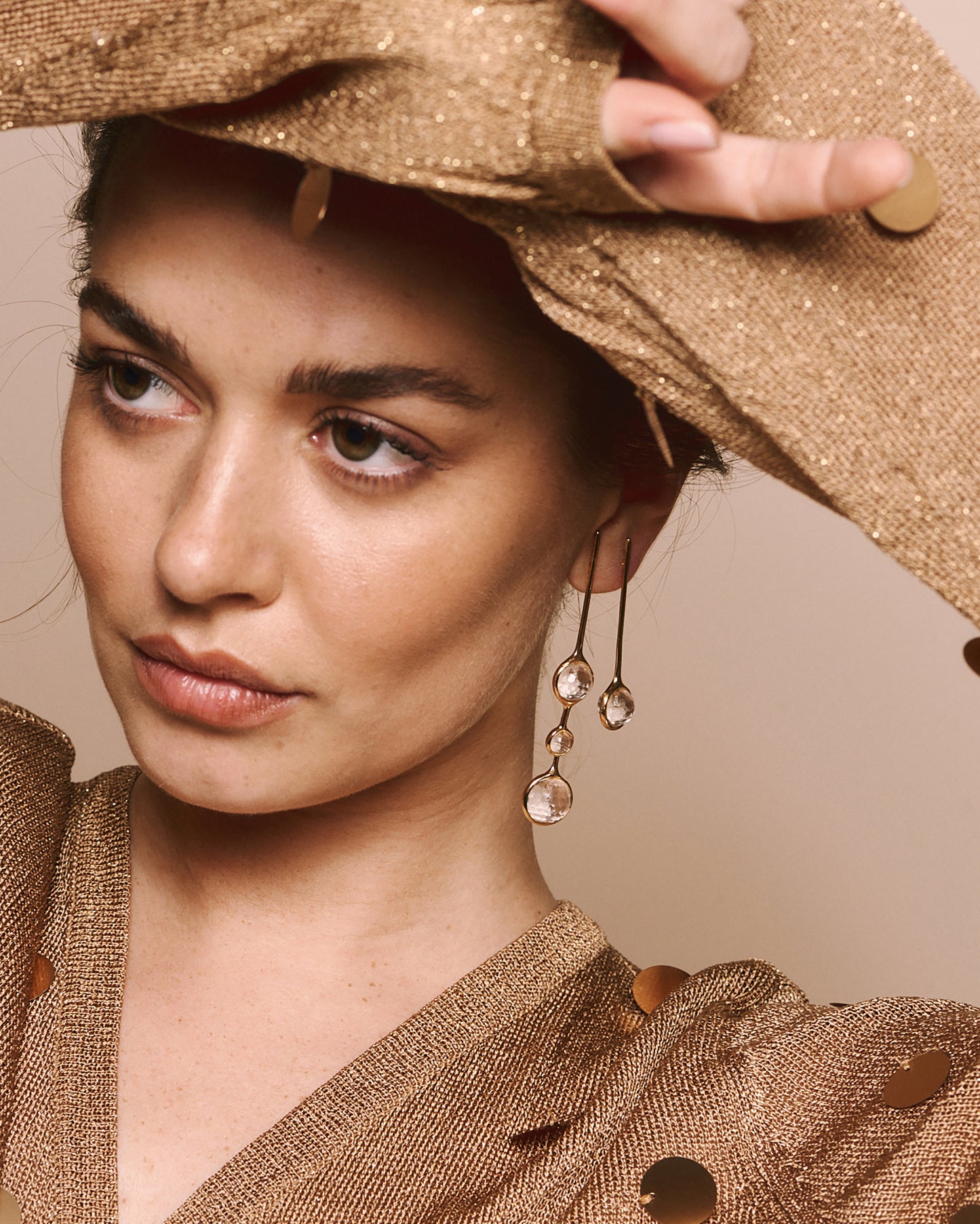 Colorless quartz chrysalis earrings