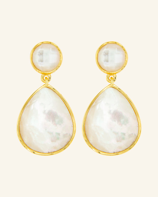 Zeus earrings with white mother of pearl and quartz