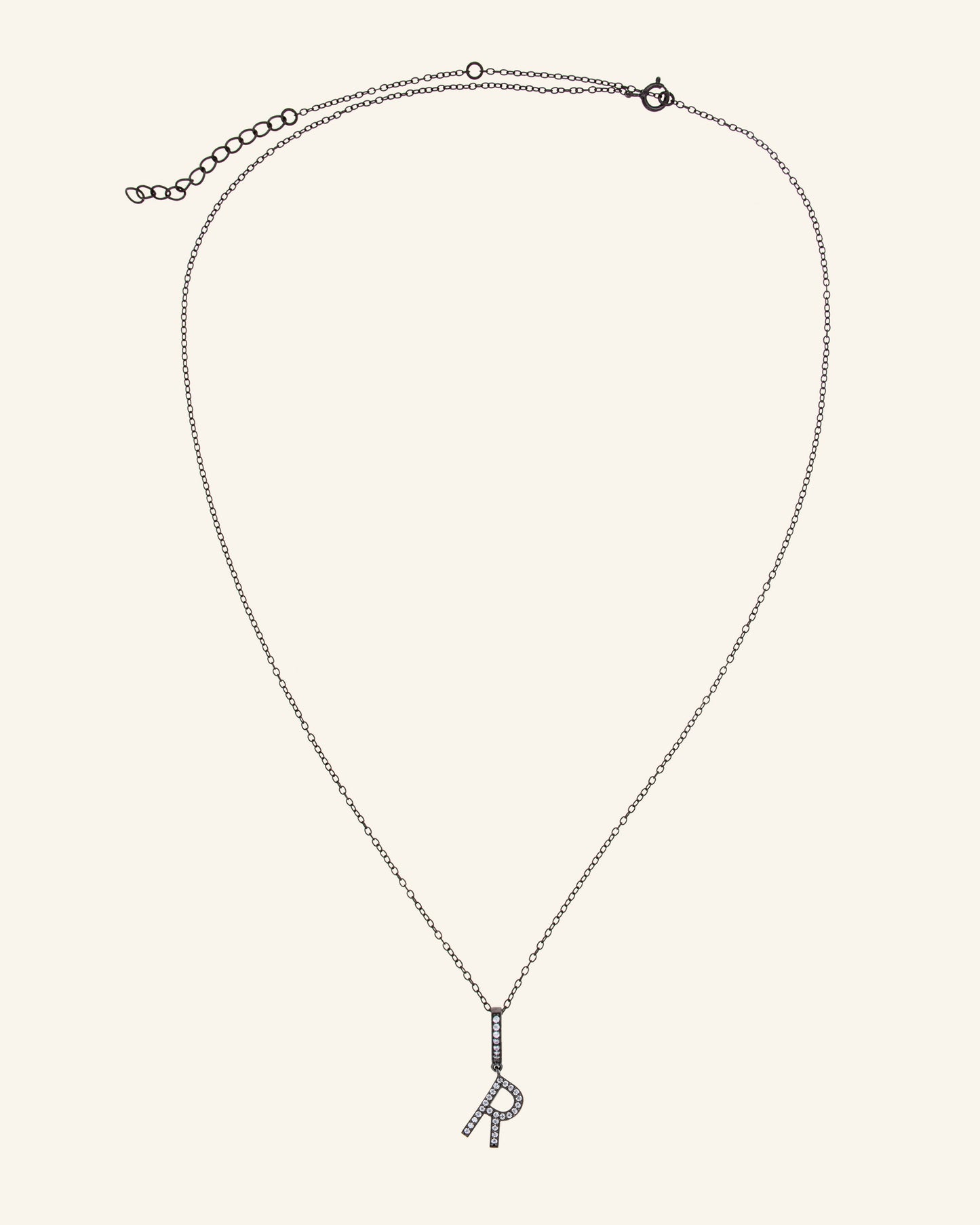 Collar Roma Letra R en rutenio y circonitas