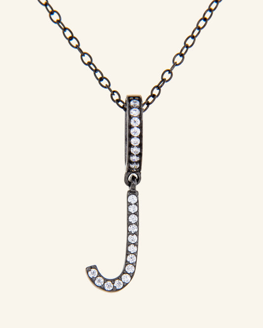 Roma Letter J necklace in ruthenium and zircons 