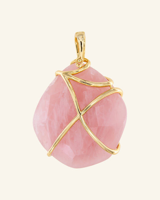Meteorite pendant with rose quartz