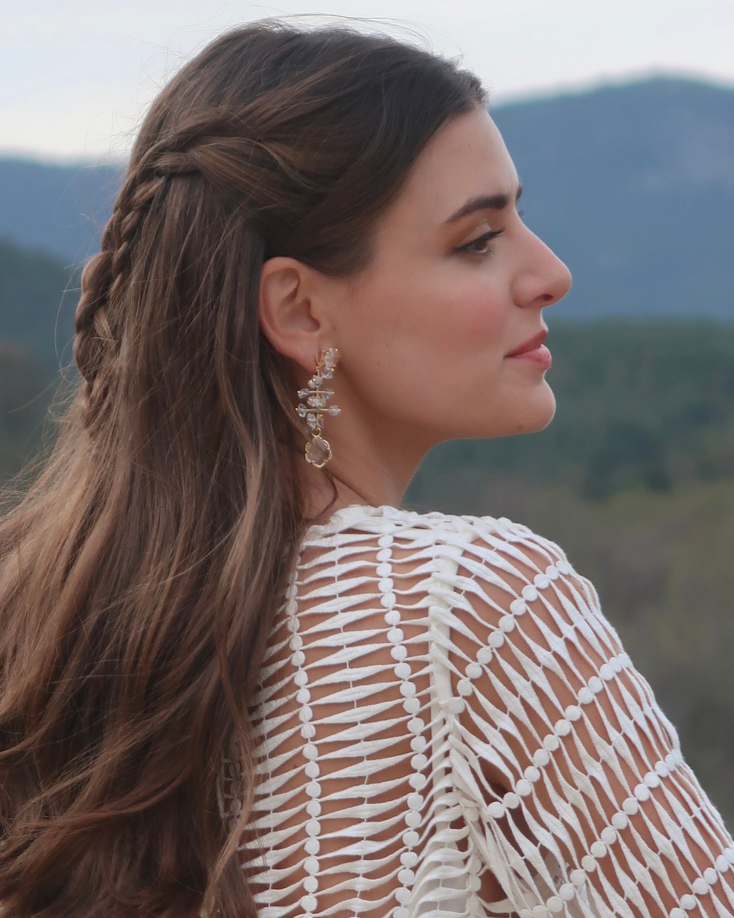 Erebus earrings with herkimer quartz and colorless quartz