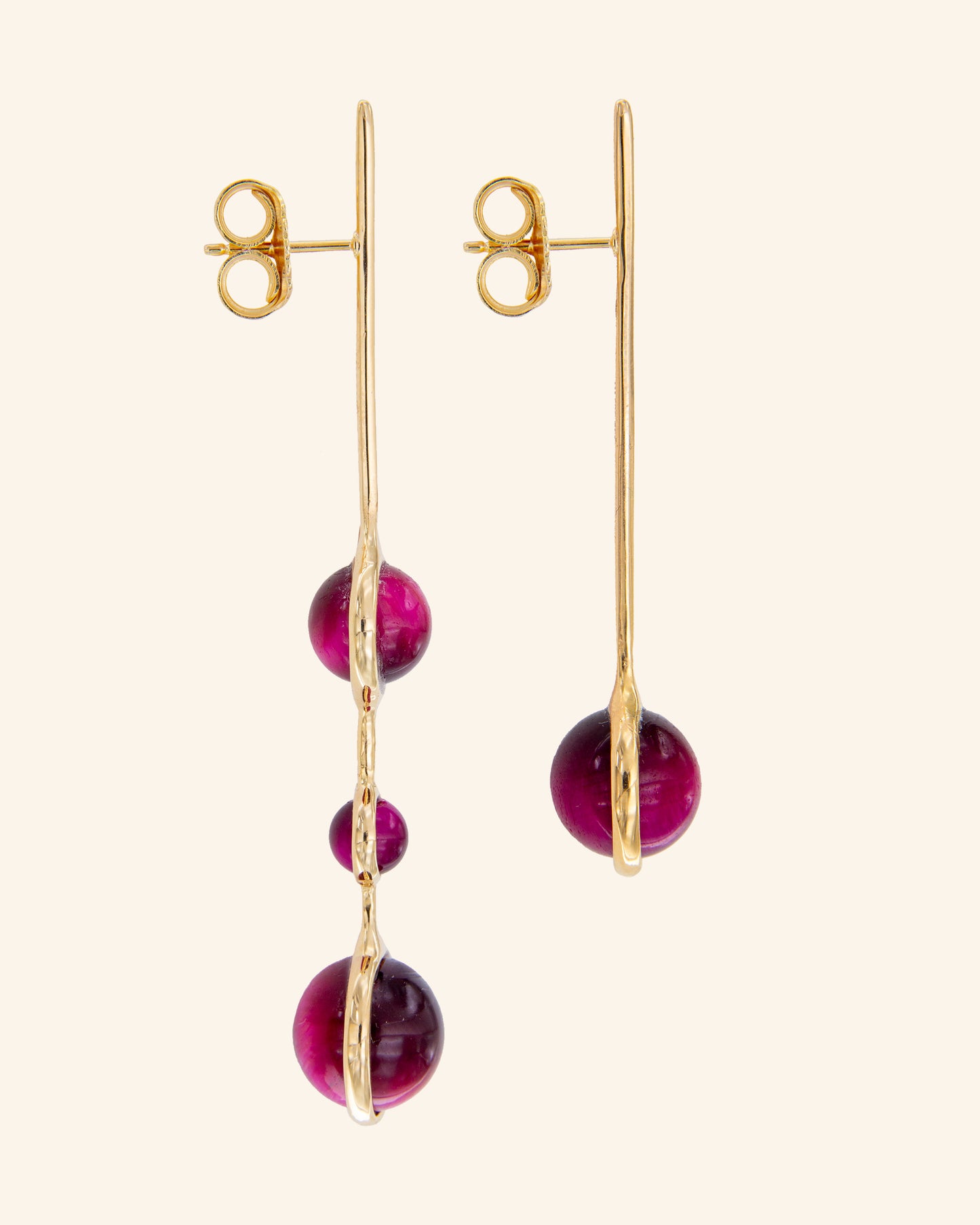 Pendientes Crisálida Ojo de Tigre Frambuesa