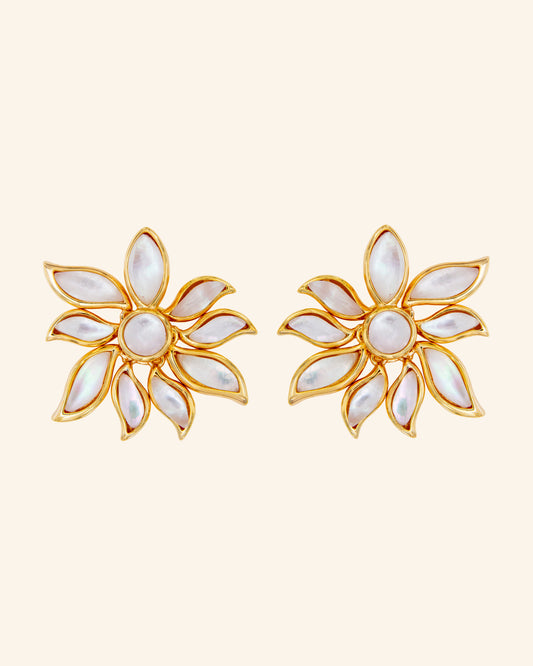 Pendientes Mandragora de madreperla blanca y cuarzo