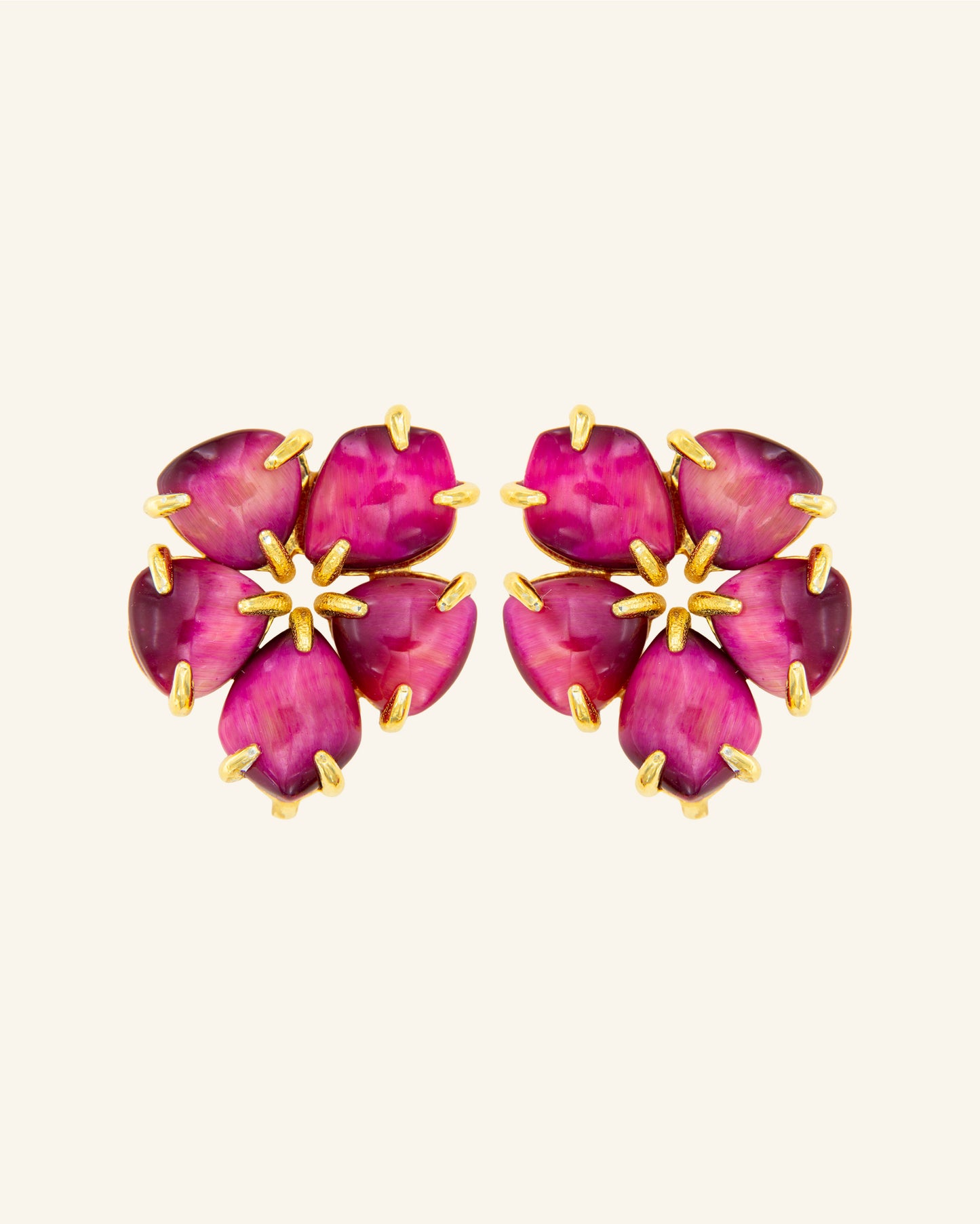 Raspberry Agate Hibiscus Earrings