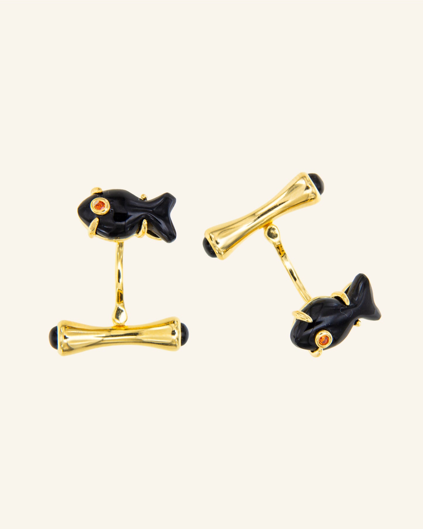 Golden Gus Frog Cufflinks with onyx