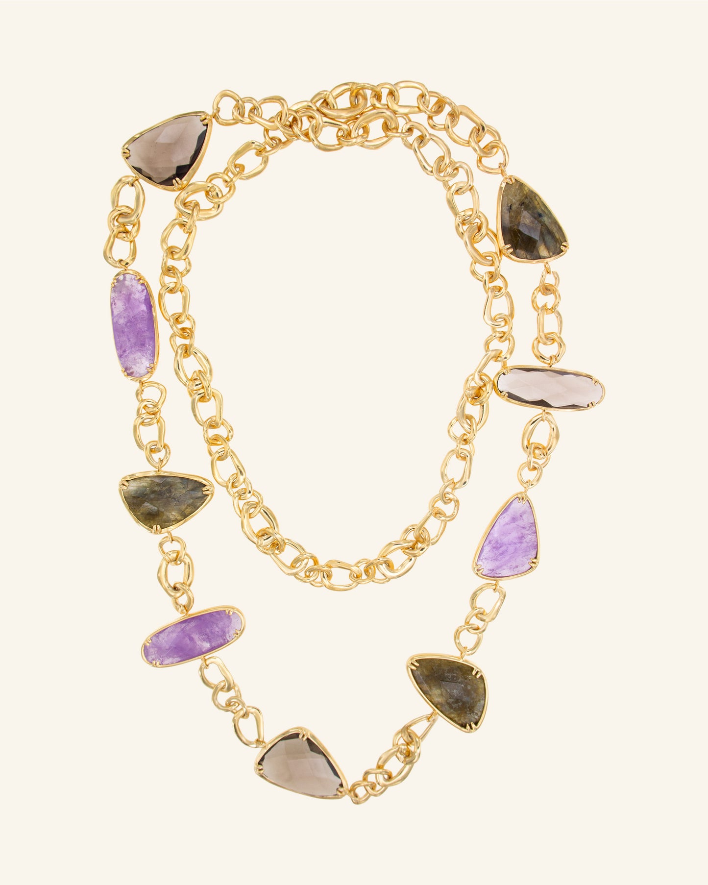 Atoll necklace with amethyst, labradorite and smoked quartz