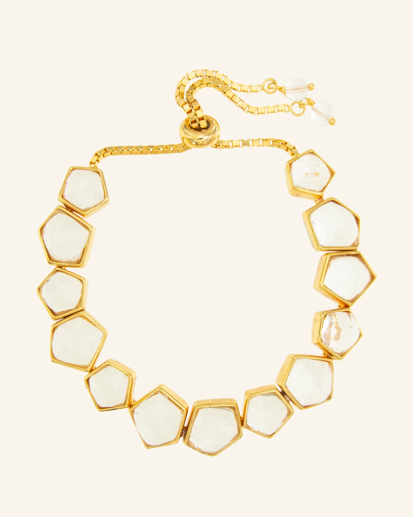 Pulsera Ross dorada con cuarzo incoloro y cuarzo herkimer
