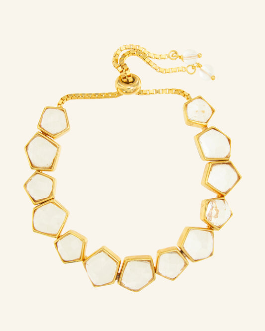 Gold Ross bracelet with colorless quartz and herkimer quartz