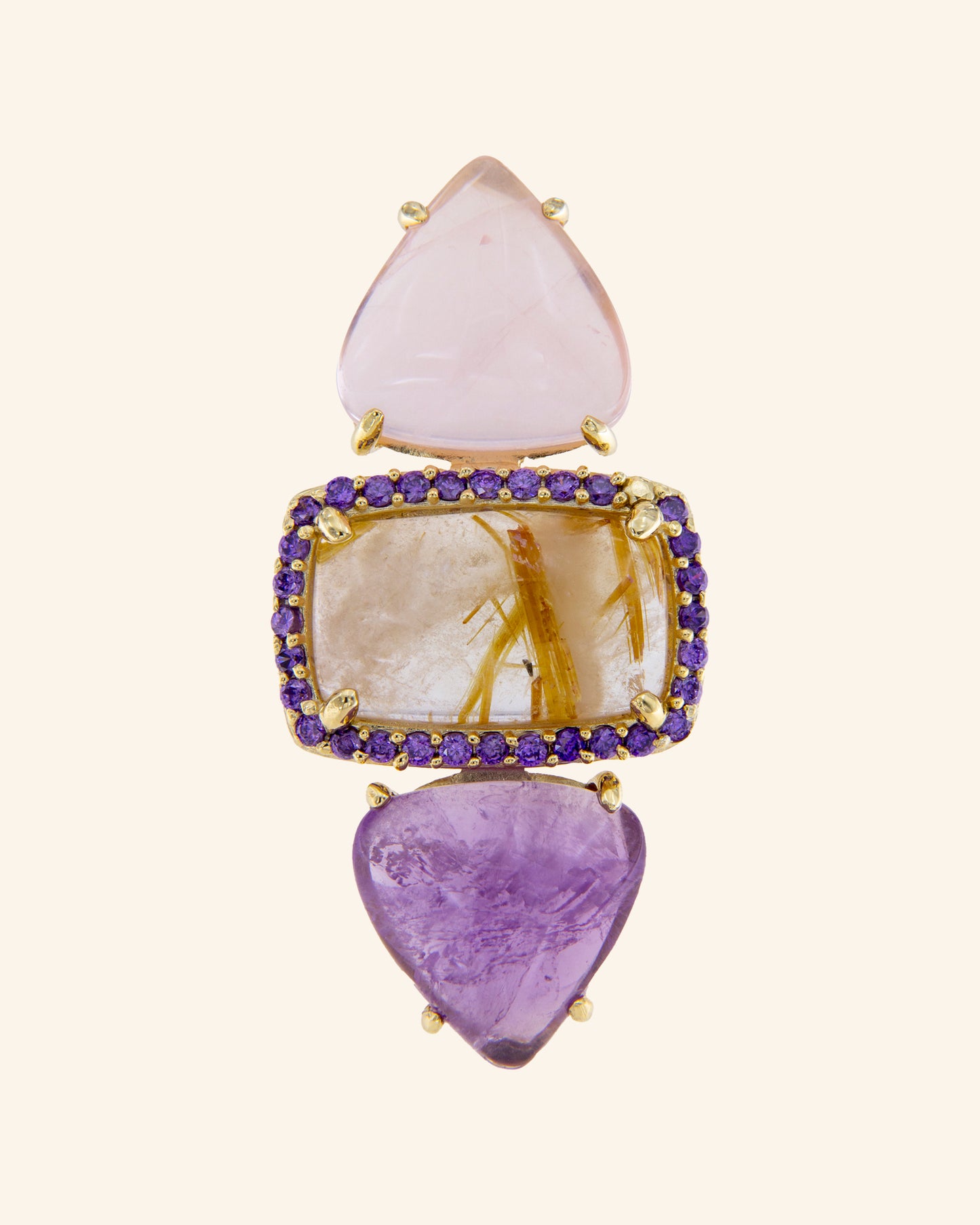 Suhail ring with amethyst, rose quartz and rutilated quartz