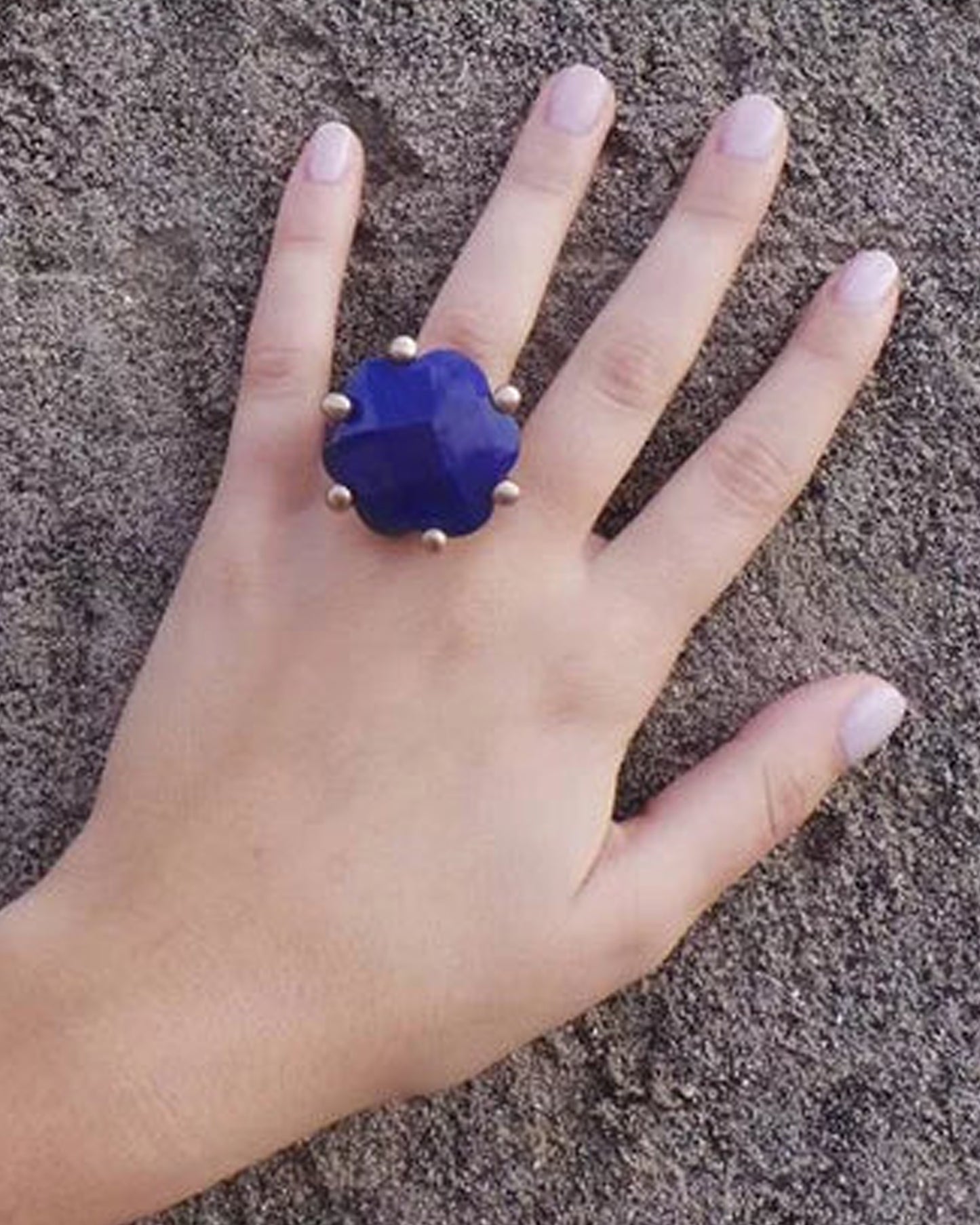 Medusa ring with lapis lazuli