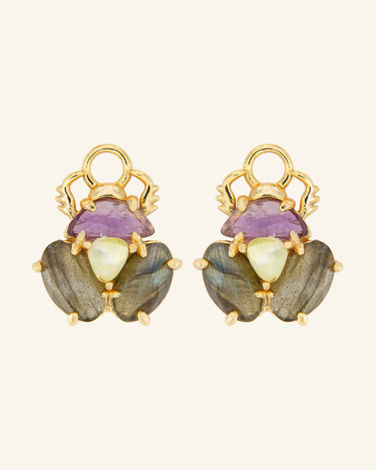 Beetle pendants with labradorite, amethyst and golden mother-of-pearl