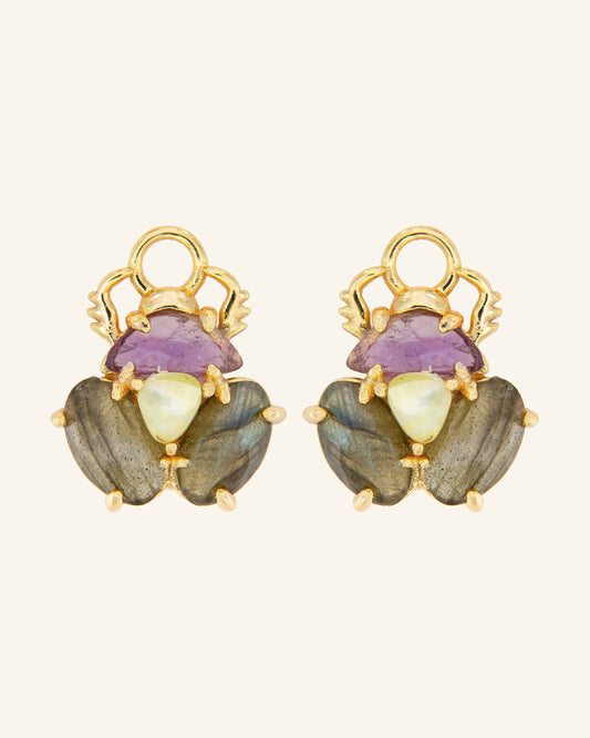 Beetle pendants with labradorite, amethyst and golden mother-of-pearl