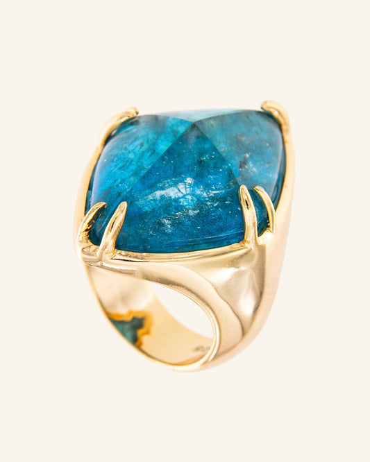 Anillo Igloo Apatita Azul y Cuarzo