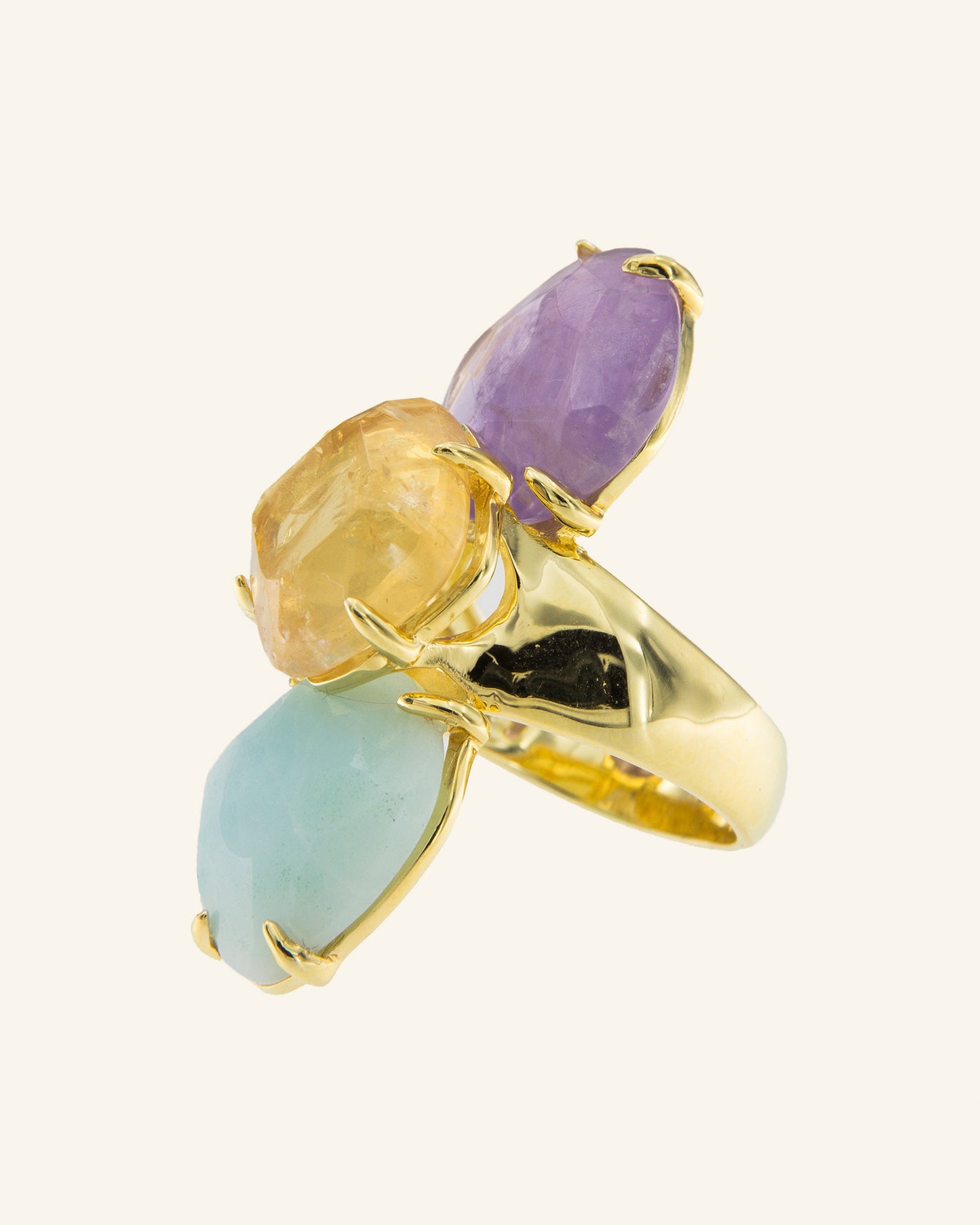 Ninfa ring with amethyst, citrine quartz and amazonite