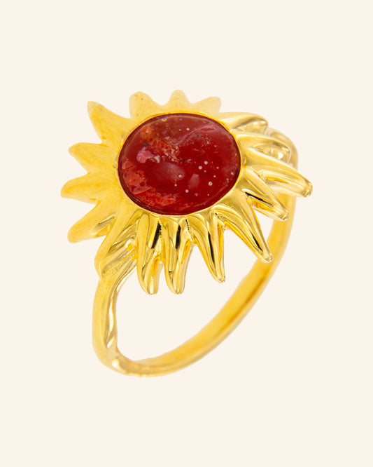 Anillo Sol Coral Rojo