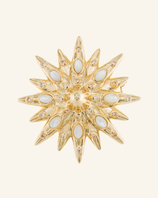 Star Brooch with White Mother of Pearl and Zircons