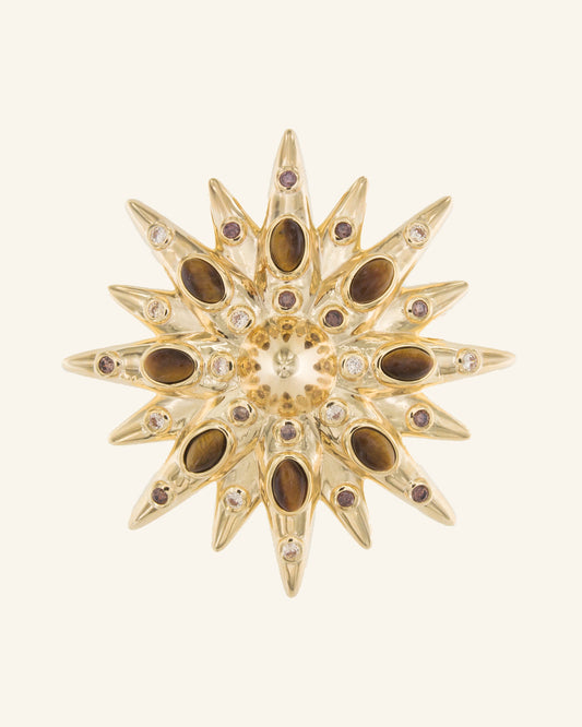 Star Brooch with Tiger's Eye and Zircons