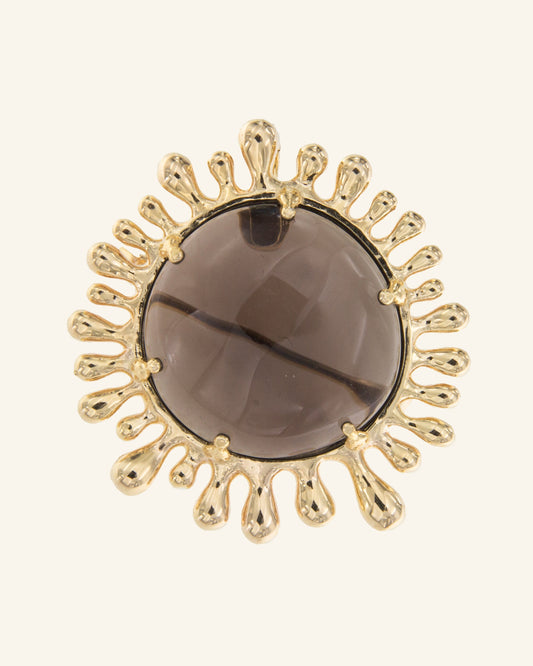 Sun Brooch with Smoky Quartz