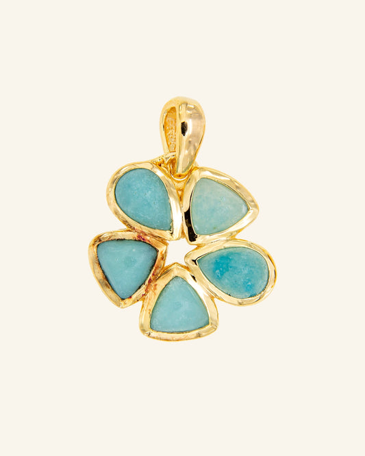 Hibiscus pendant with amazonite