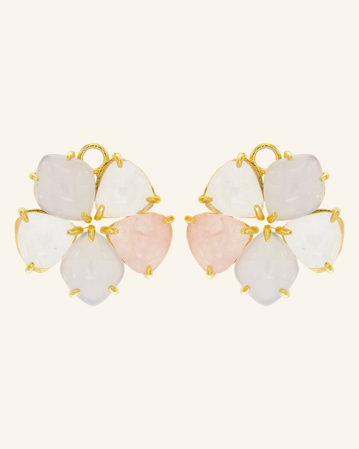 Lide pendants with chalcedony, colorless quartz and rose quartz