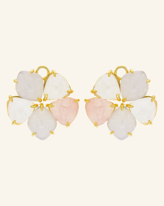 Lide pendants with chalcedony, colorless quartz and rose quartz