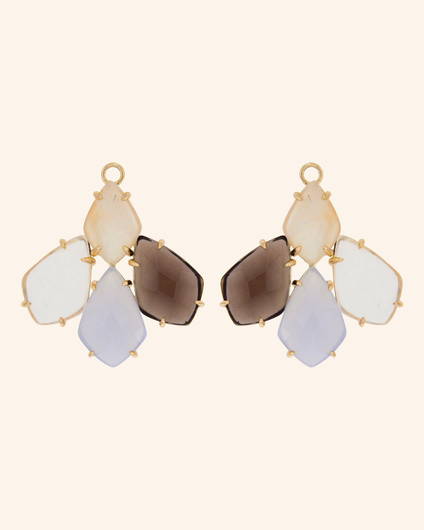 Litos pendants with smoked quartz, chalcedony and colorless quartz