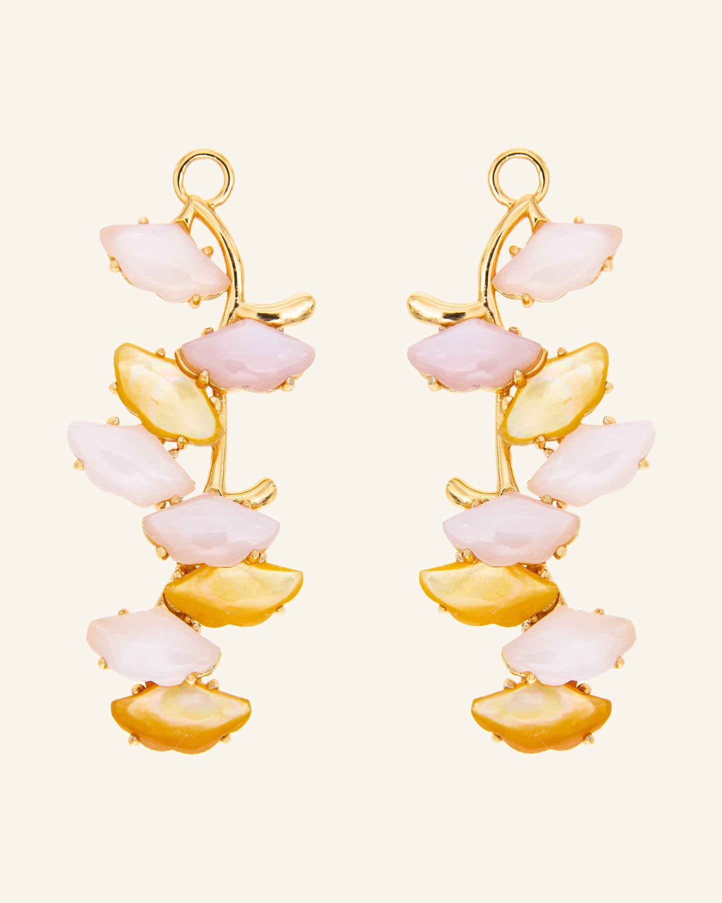 Branch Cordelia pendants with gold and pink mother-of-pearl