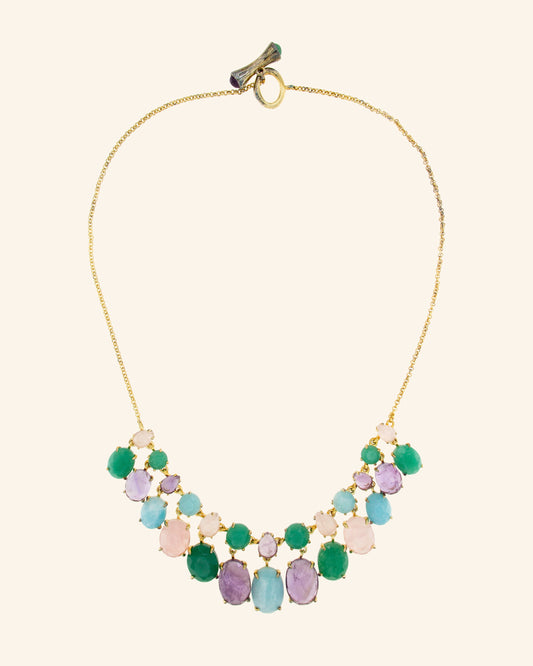 Druzy necklace with amazonite, aventurine, amethyst and rose quartz
