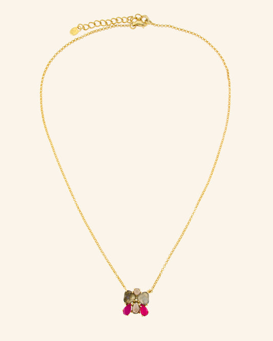 Collar Mariposa con labradorita, ágata y cuarzo fumé