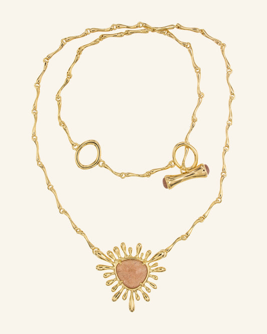 Collar Sol con Piedraluna Rosa