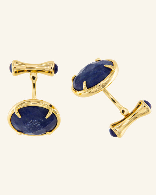 Golden astronaut cufflinks blue quartz