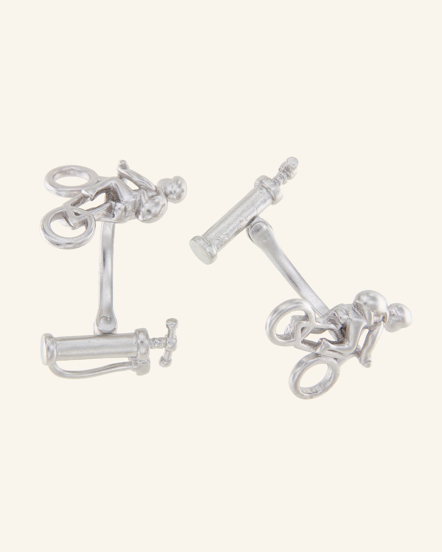 Matte silver cyclist cufflinks