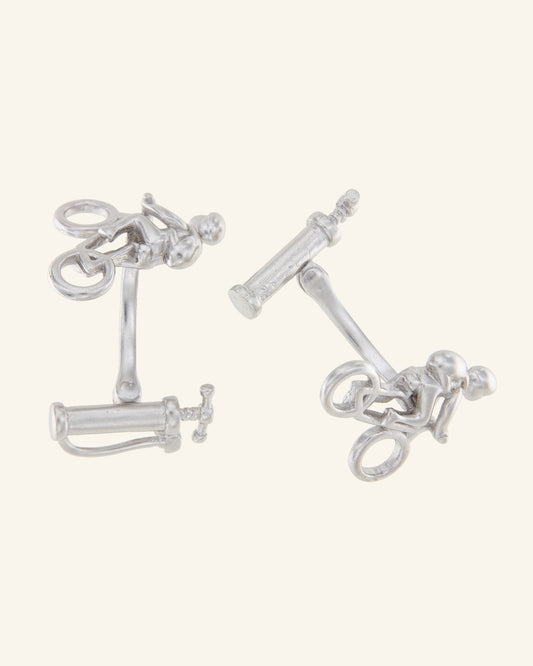 Matte silver cyclist cufflinks