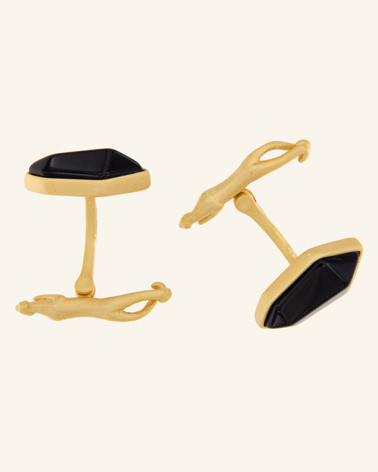 Matte gold Circo cufflinks with onyx