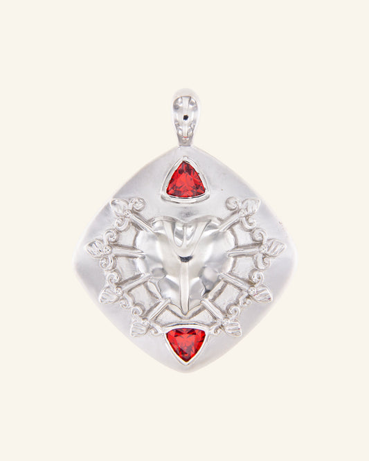 Virgin of Sorrows silver medal with garnet quartz