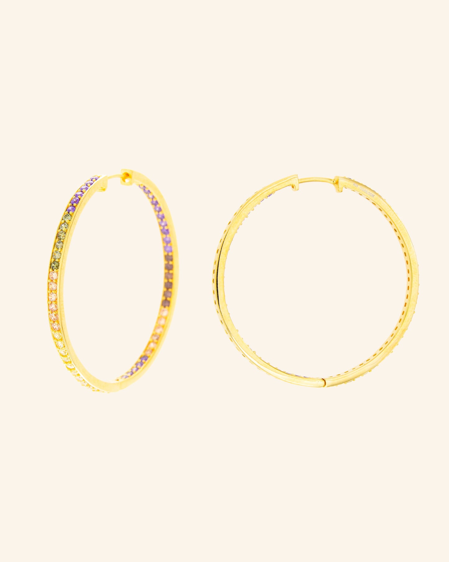Pendientes Aro Roma dorados con circonitas multicolor