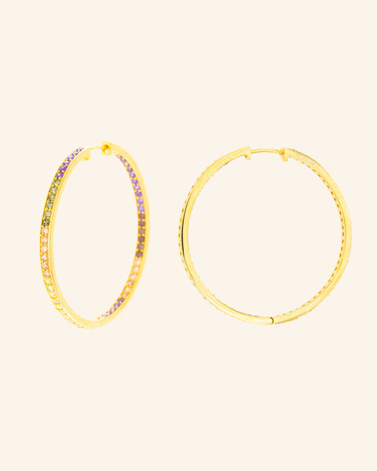 Golden Roma Hoop Earrings with multicolored zircons