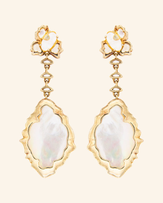 Borneo earrings with mother of pearl and quartz