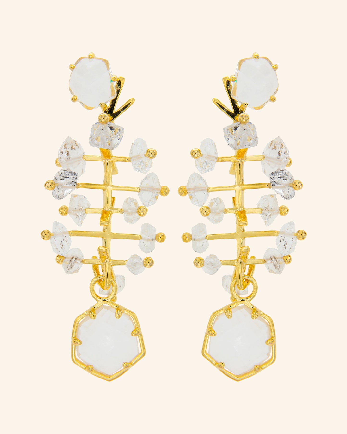 Erebus earrings with herkimer quartz and colorless quartz