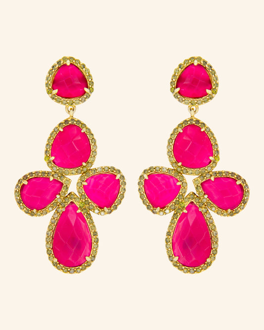 Pendientes Gea con ágata color frambuesa y circonitas