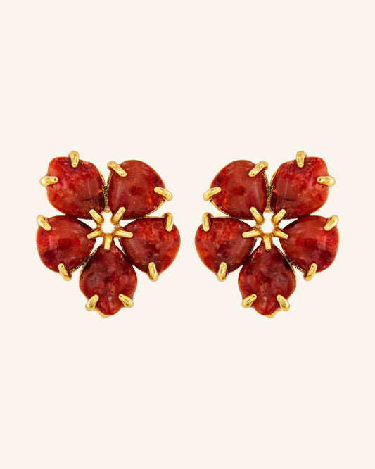 Red Coral Hibiscus Earrings