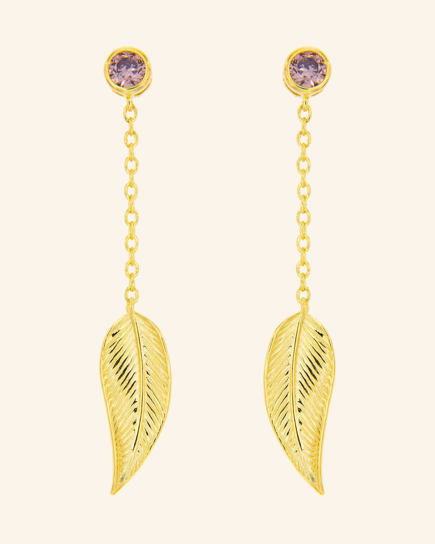 Leaf earrings with zircons