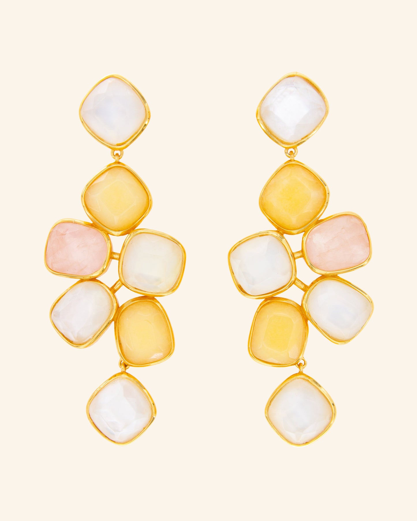 Hydra Mix earrings with rose quartz, calcite and white mother of pearl