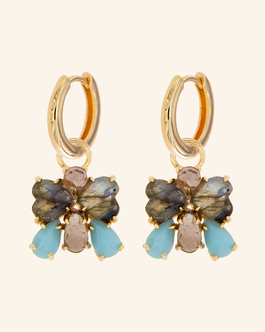 Pendientes Mariposa con labradorita, amazonita y cuarzo fumé