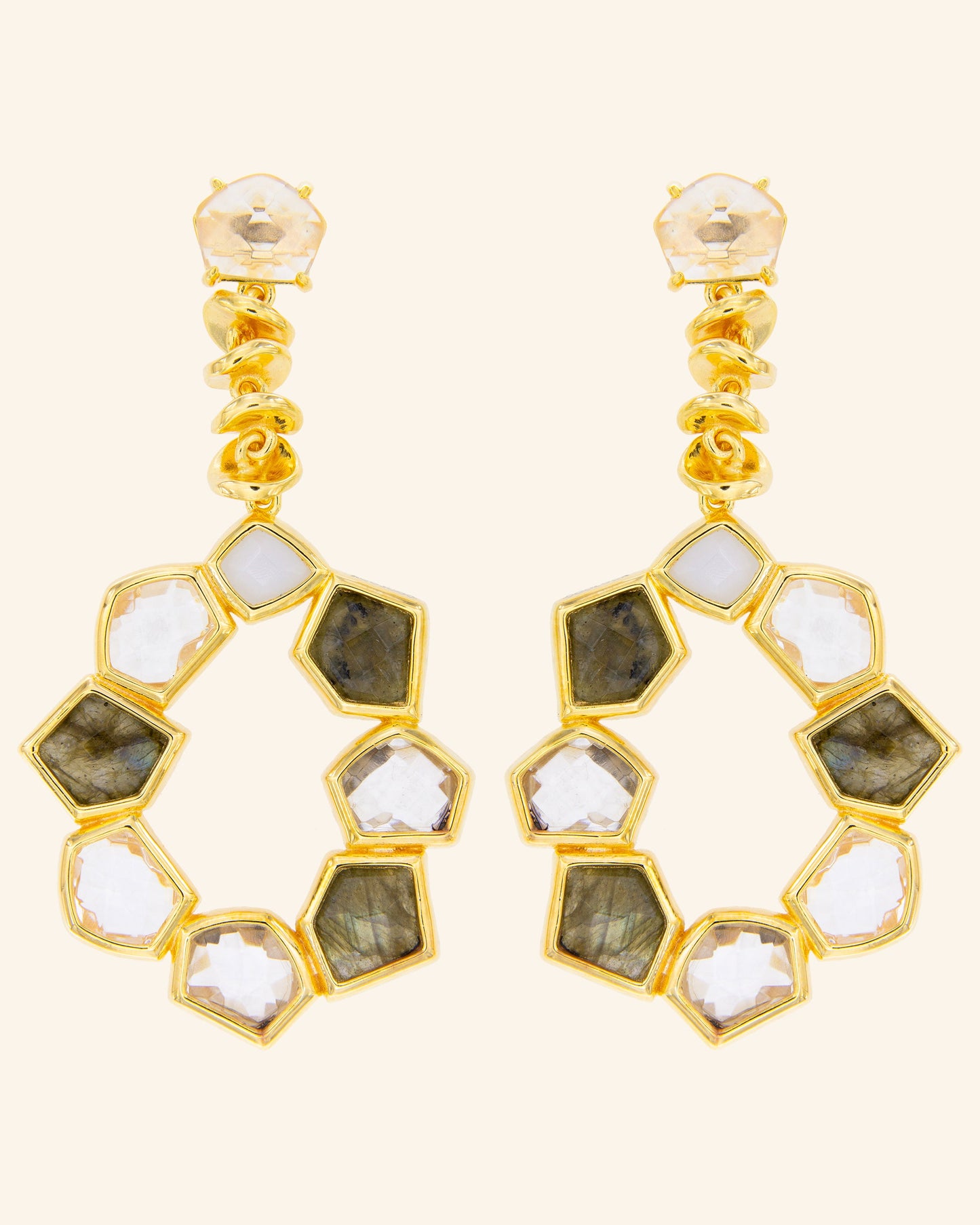 Nunatak earrings with labradorite and quartz