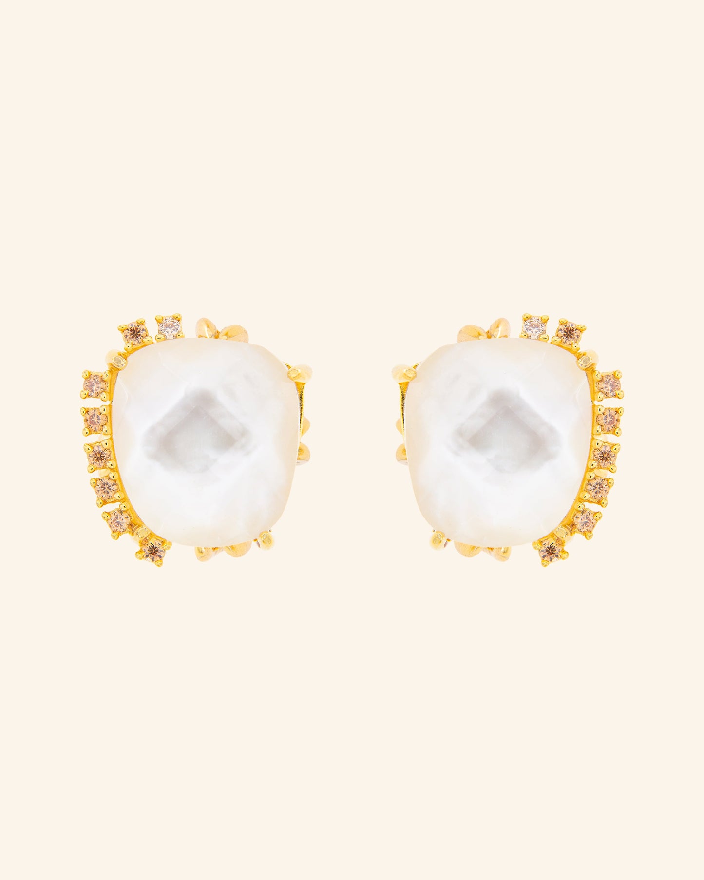 Pangea earrings with white mother-of-pearl and zircons