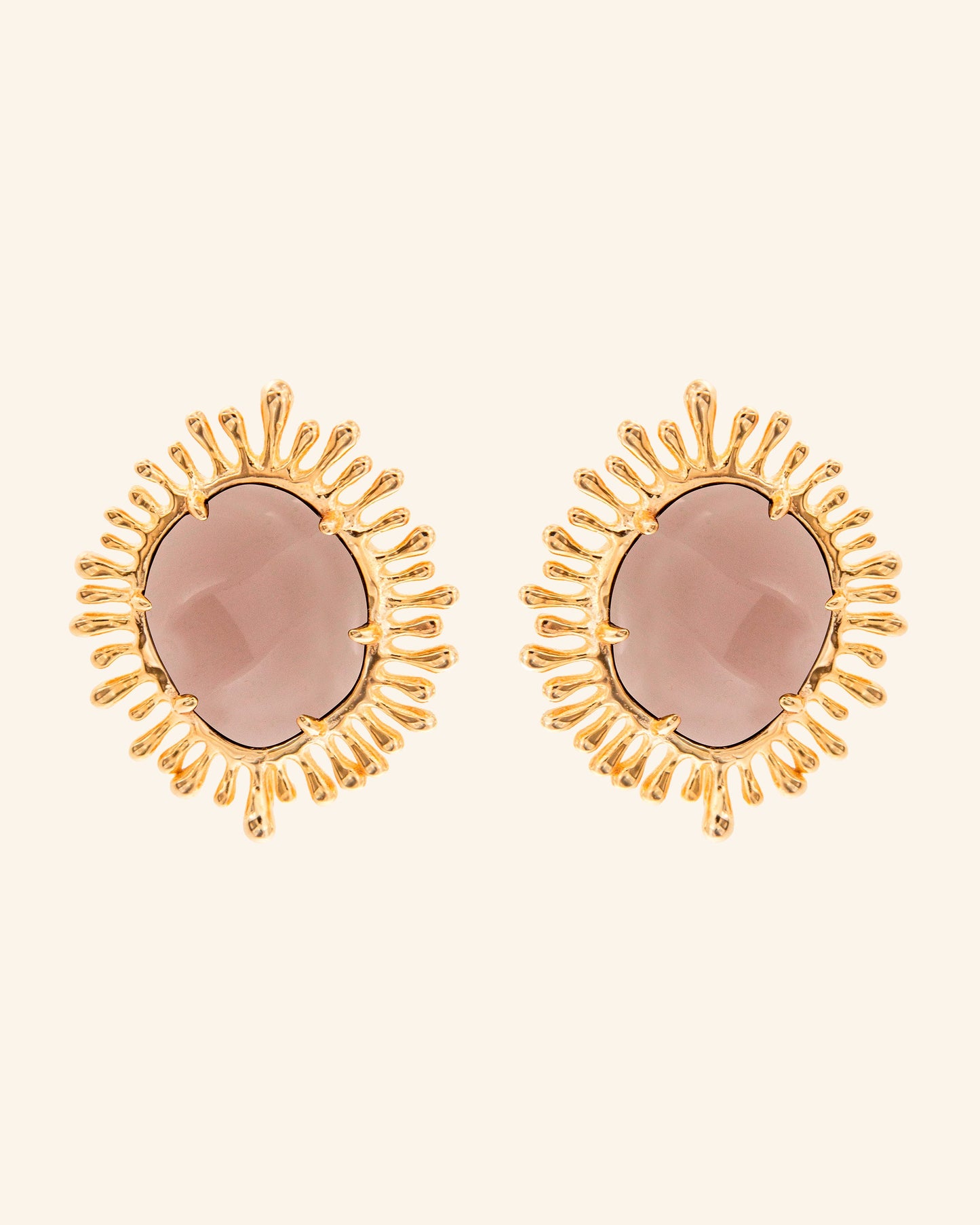 Sun Earrings with Smoky Quartz
